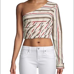 {JOA}❤️Off Shoulder Top One sleeve crop stripped